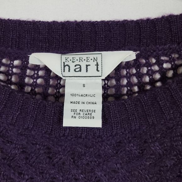 Karen Hart purple open knit sweater square knit size S tunic - Picture 3 of 6